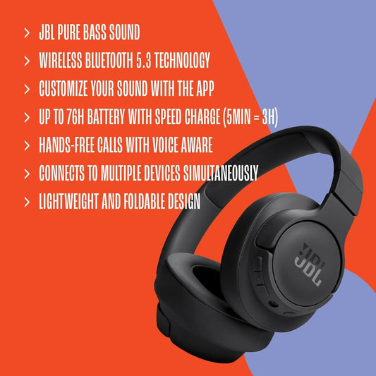 JBL TUNE 720BT Authentic Original Product Over-ear Wireless Bluetooth Headphone 76-hour Long Battery Life Multi-point Connection